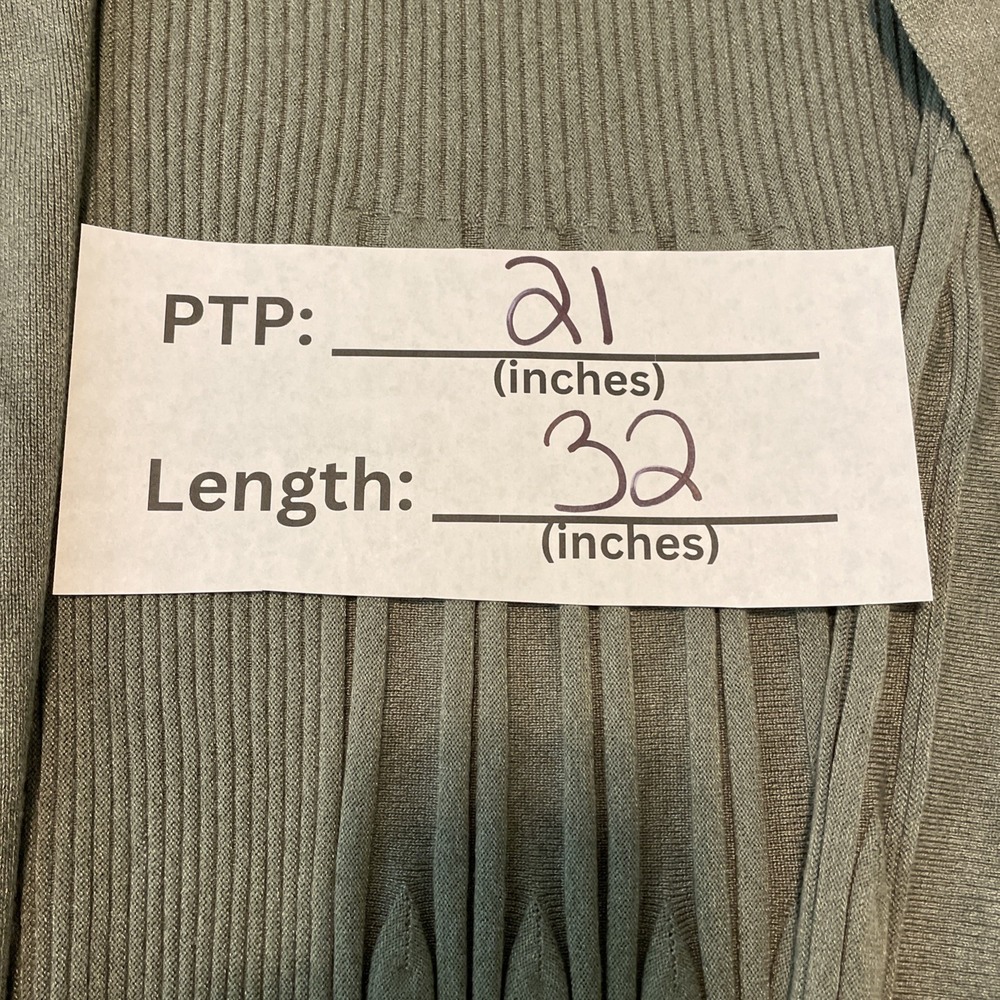 Cactus + Pearl L Sage Green Open Front Cardigan Ribbed Knit Long Sleeve - Picture 11 of 14